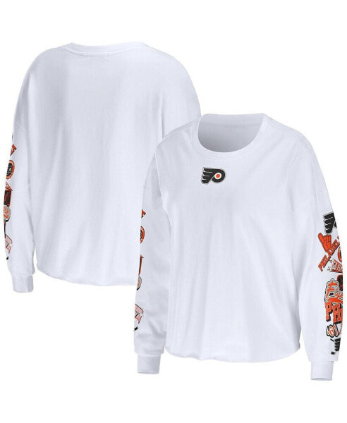 Women's White Philadelphia Flyers Celebration Cropped Long Sleeve T-shirt