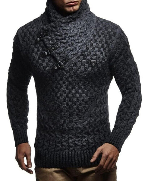 Men's Men s Knitted Pullover | Long-Sleeved Slim fit Shirt | Basic Sweatshirt with Shawl Collar and Faux Leather