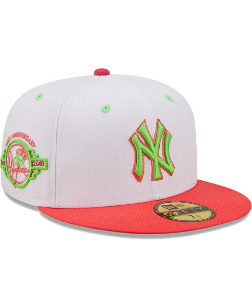 Men's White, Coral New York Yankees 100th Anniversary Strawberry Lolli 59FIFTY Fitted Hat