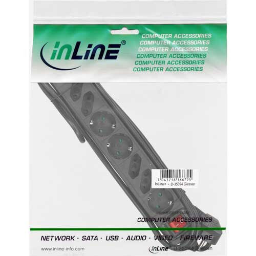 InLine Socket strip - 8-way - 4x CEE7/3 + 4x Euro CEE 7/16 - black - 1.5m