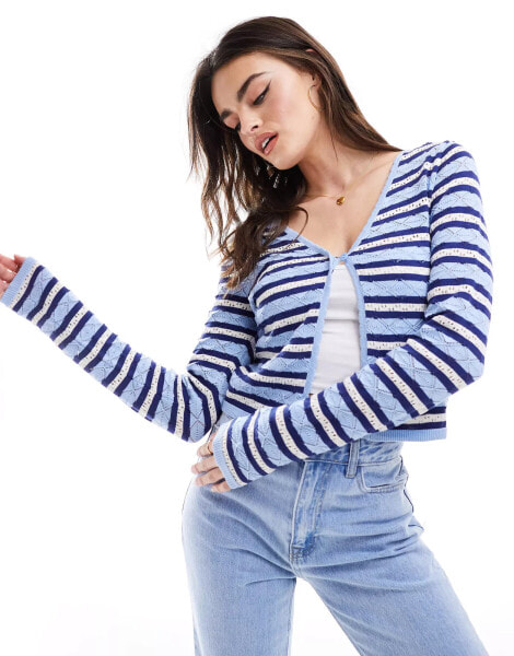 ASOS DESIGN navy cardigan with stitch detail in stripe