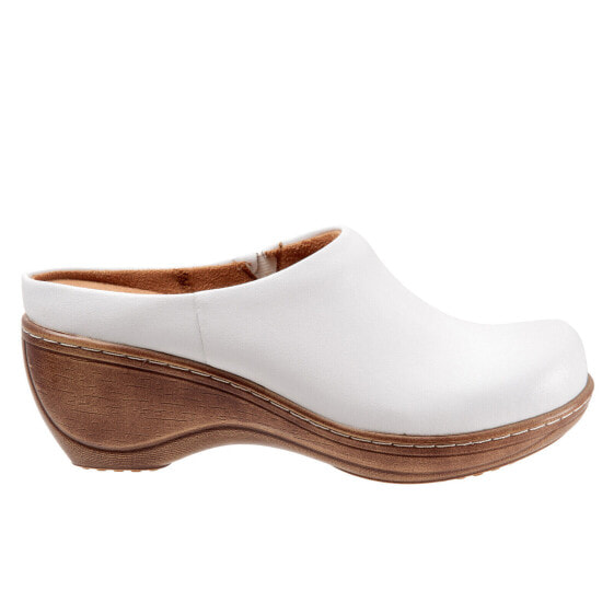 Softwalk Madison S2056-100 Womens White Narrow Leather Clog Flats Shoes