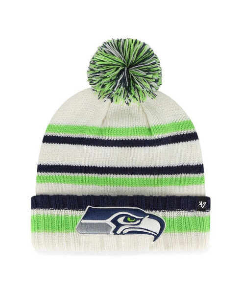 Big Boys and Girls Cream Seattle Seahawks Driftway Cuffed Knit Hat with Pom