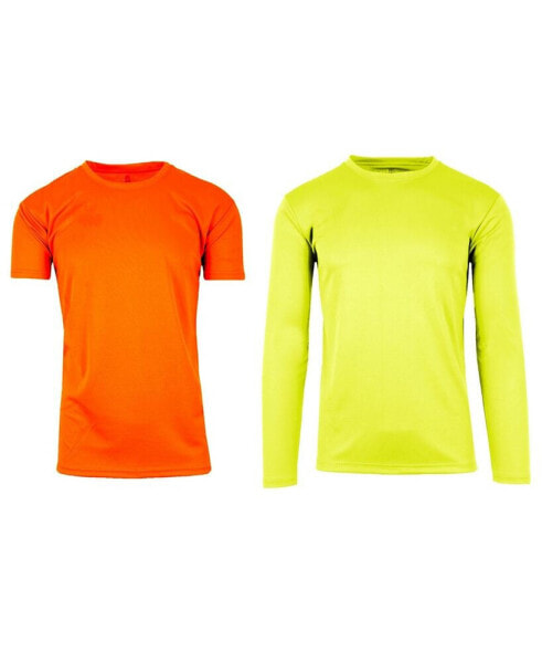 Men's Short Sleeve Long Sleeve Moisture-Wicking Quick Dry Performance Crew Neck Tee-2 Pack