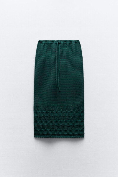 Pointelle knit midi skirt