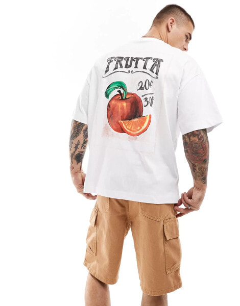 River Island oversized t-shirt with fruit back print in white