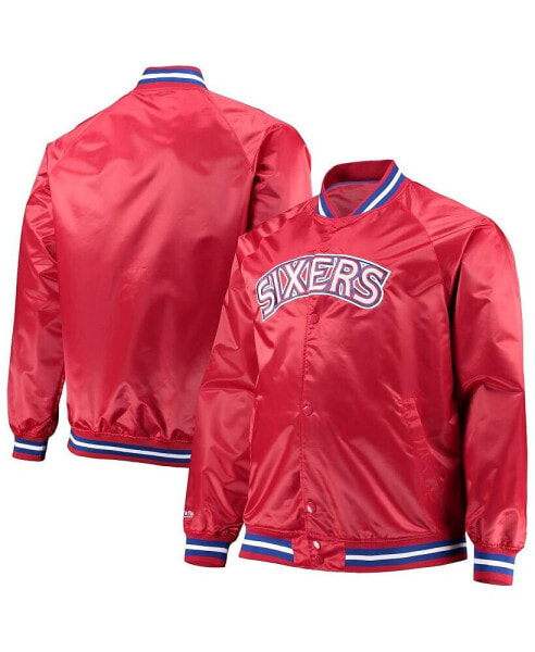 Men's Red Philadelphia 76Ers Big and Tall Hardwood Classics Raglan Satin Full-Snap Jacket