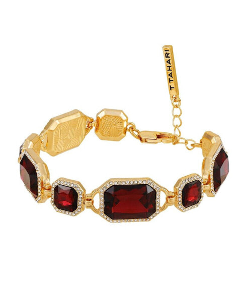 Gold-Tone and Dark Red Glass Stone Line Bracelet