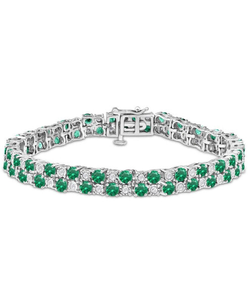 Sapphire (10 ct. t.w.) & Diamond (1 ct. t.w.) Double Row Bracelet in Sterling Silver (Also in Emerald)