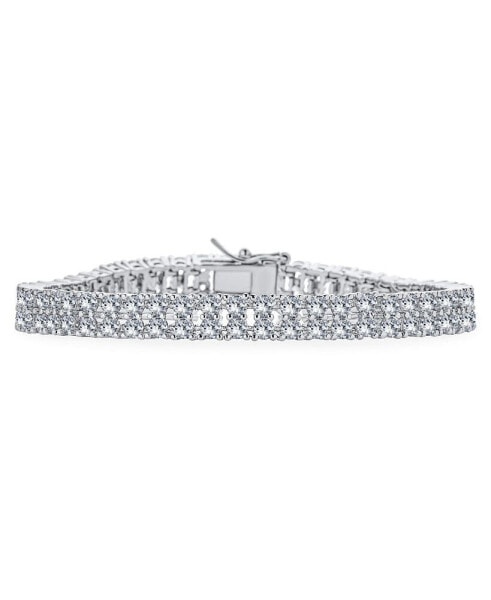 Bridal Jewelry Two Row Fashion Statement AAA CZ Cubic Zirconia Wide Tennis Bracelet For Women Wedding Rhodium Plated Brass 7 Inches