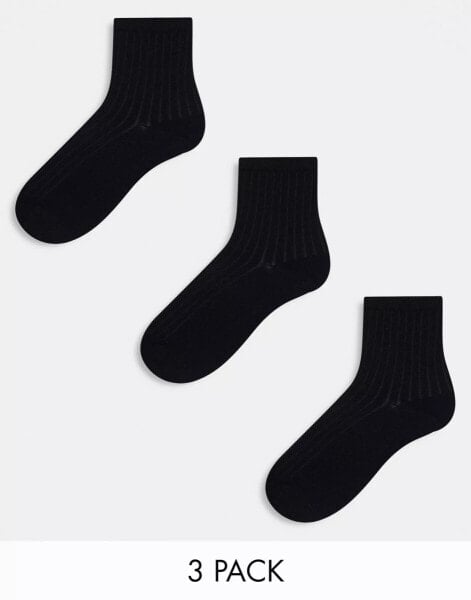 Weekday Bella 3-pack ribbed socks in black