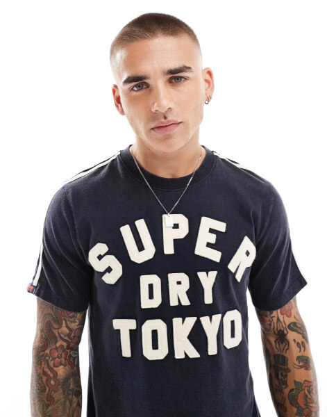 Superdry Vintage athletic stripe t-shirt in eclipse navy