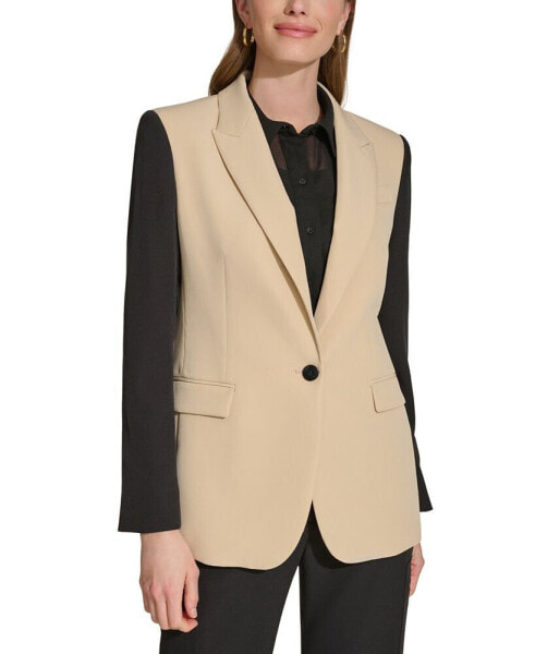 Petite Colorblocked Peak-Lapel Stretch Jacket