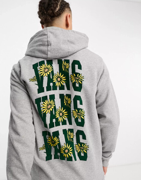 Vans – Kapuzenpullover in Grau mit Blumenprint hinten