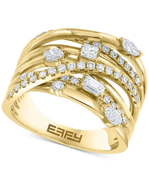 EFFY® Diamond Multi-Shape Multirow Crossover Ring (1 ct. t.w.) in 14k Gold