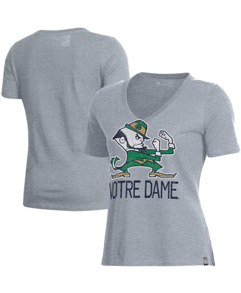 Women's Heathered Gray Notre Dame Fighting Irish Logo Performance V-Neck T-shirt
