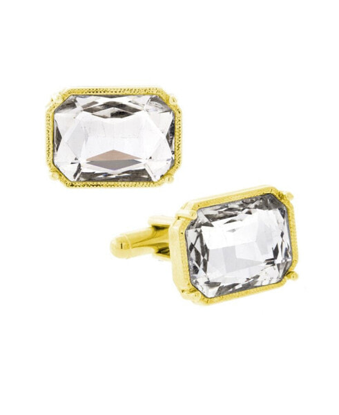 Jewelry 14K Gold Plated Rectangle Crystal Cufflinks