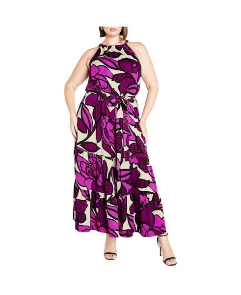 Plus Size Halter Print Maxi Dress