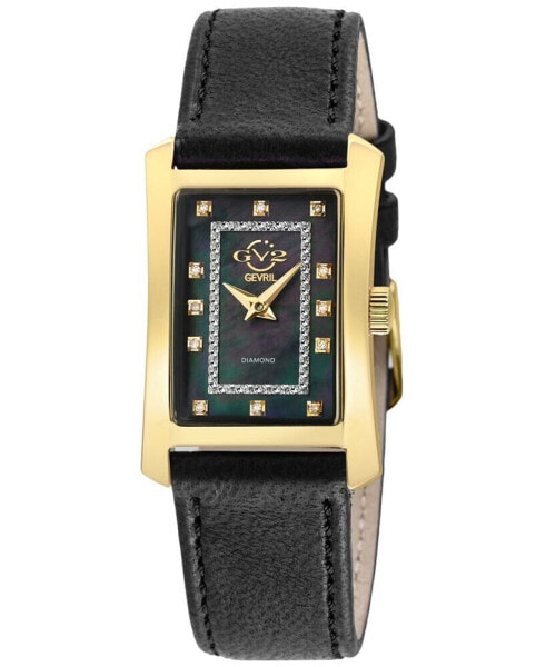 Women's Luino Swiss Quartz Diamond Accents Black Handmade Italian Leather Strap Watch 23mm x 29mm