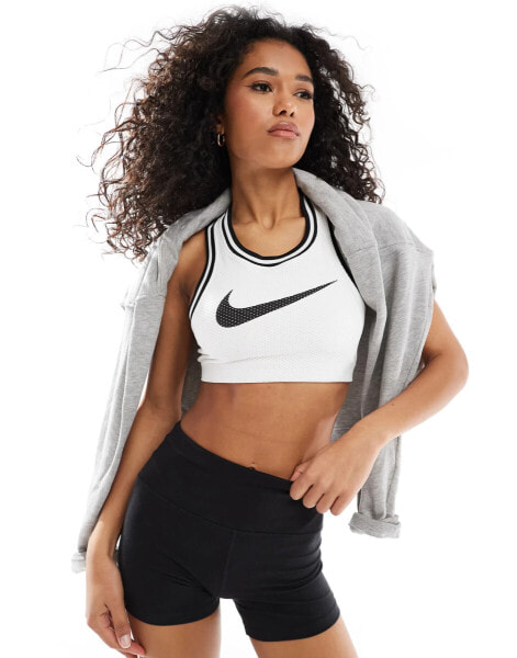 Nike Training Swoosh jersey light support sports bra in white