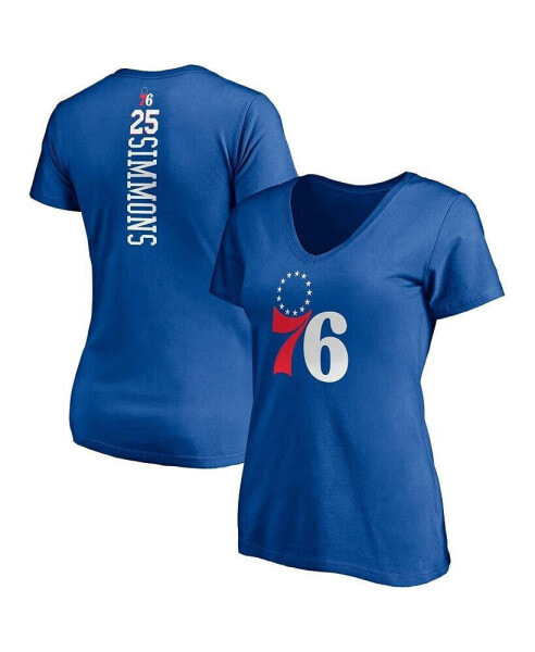 Women's Ben Simmons Royal Philadelphia 76ers Playmaker Logo Name and Number V-Neck T-shirt