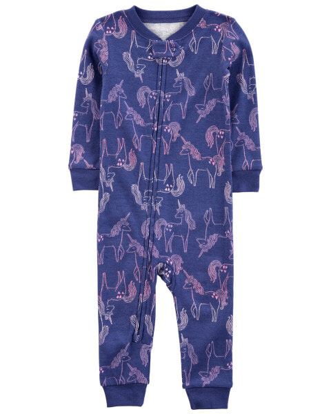 Toddler 1-Piece Unicorn 100% Snug Fit Cotton Footless Pajamas 2T