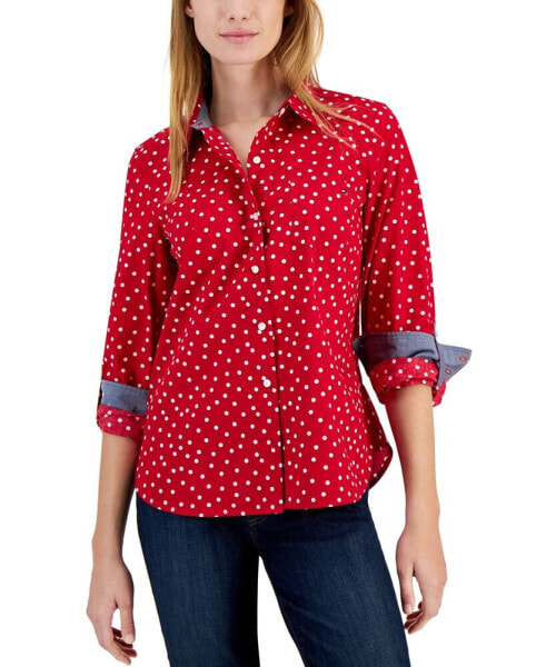 Women's Cotton Dot-Print Tabbed Shirt