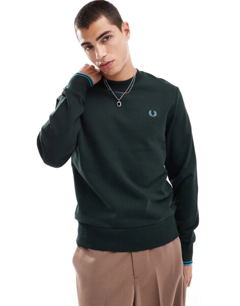 Fred Perry crew neck sweatshirt in forest green