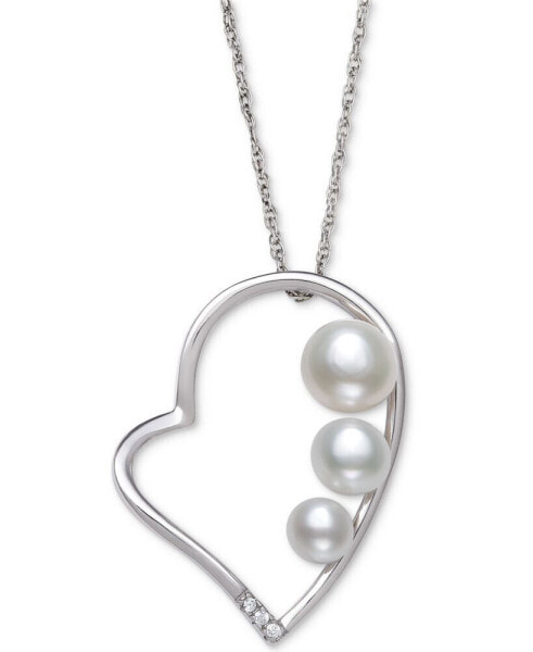 Belle de Mer cultured Freshwater Button Pearl (4 - 6mm) & Cubic Zirconia Heart 18" Pendant Necklace in Sterling Silver