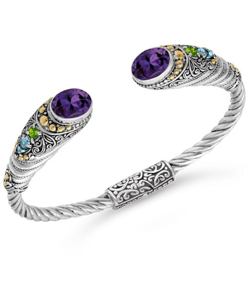 Amethyst & Bali Jimbaran Cuff Bracelet in Sterling Silver and 18K Gold