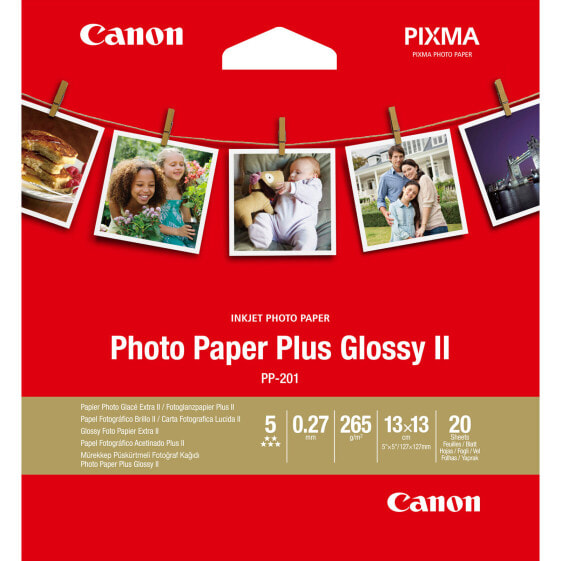Canon PIXMA Photo Paper Plus Glossy II PP-201 A4 Photo Paper - 265 g/m² - 130x130 mm - 20 sheet