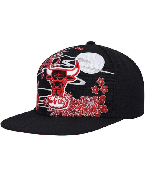 Men's Black Chicago Bulls Hardwood Classics Asian Heritage Scenic Snapback Hat