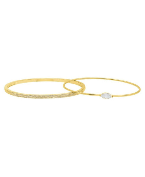 Gold Marquis and Pave Stacking Bangle Bracelet Set