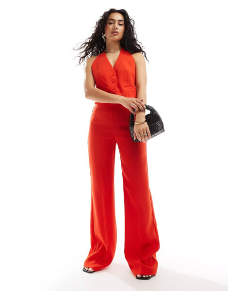 Mango straight leg co-ord trousers in red