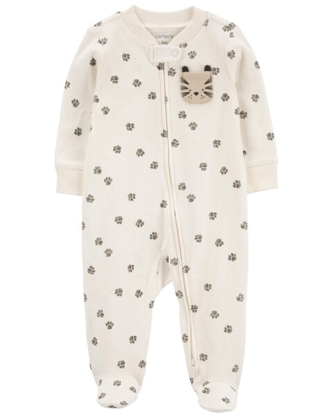 Baby Paw Print 2-Way Zip Cotton Sleep & Play NB