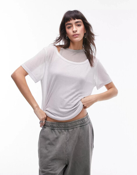 Topshop premium basic sheer double loose fit tee in grey