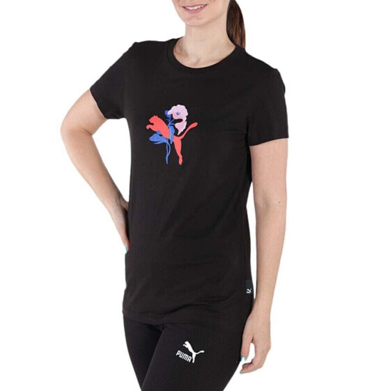 Футболка женская PUMA Graphics Blossom Day Crew Neck Short Sleeve T-Shirt 100% хлопок Черный Casual Top