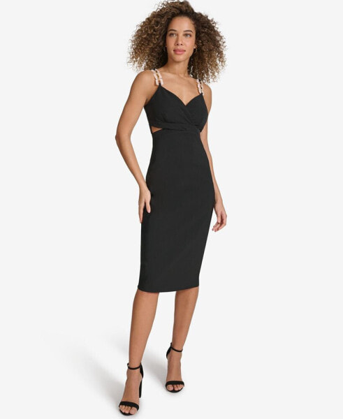 Women's Embellished-Strap Midi A-Line Dress