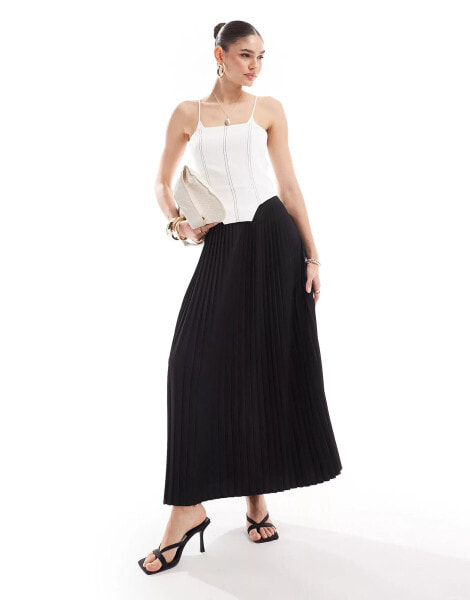 Extro & Vert corset contrast midi dress with pleated skirt in mono