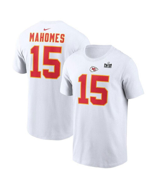 Men's Patrick Mahomes White Kansas City Chiefs Super Bowl LVIII Patch Player Name and Number T-shirt