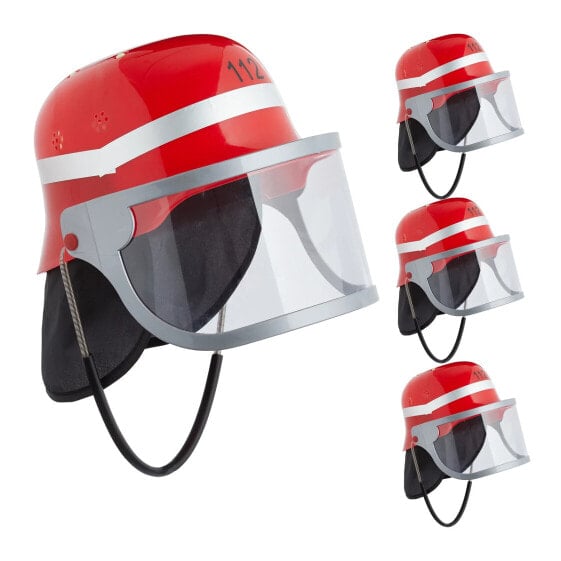 Детский спорт Relaxdays 4er Set Feuerwehrhelm для детей в красном