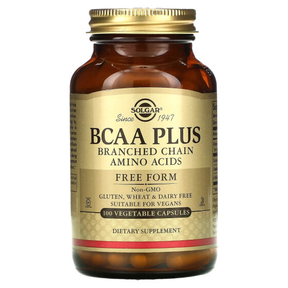 БАД Аминокислоты Solgar BCAA Plus, Free Form, 100 Вегетарианских Капсул