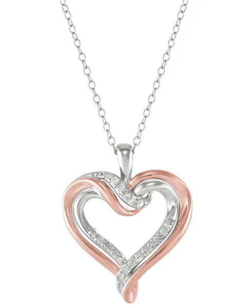 Diamond Heart 18" Pendant Necklace (1/4 ct. t.w.) in Sterling Silver & Rose Gold Flash