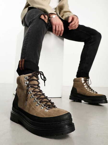 Walk London Element hiker boots in beige suede