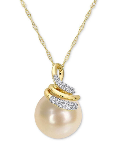 Macy's cultured South Sea Pearl (9mm) & Diamond (1/10 ct. t.w.) Swirl 17" Pendant Necklace in 14k Gold