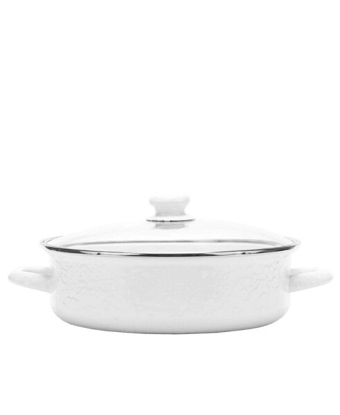 Solid White Enamelware Collection 5 Quart Saute Pan