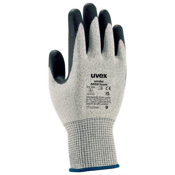 Перчатки для мастерской Uvex 6093809 - черно-белые - взрослые - универсальный размер - из стекловолокна, полиамида и полиэтилена.