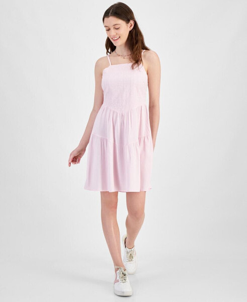 Juniors' Embroidered Tiered Mini Dress