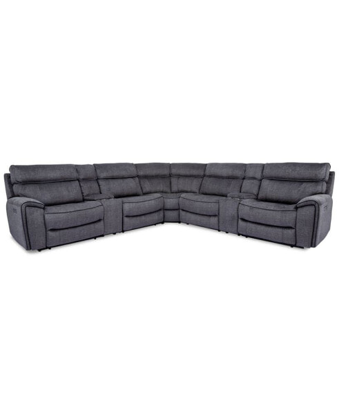 Hutchenson 7-Pc. Fabric Sectional with 2 Power Recliners, Power Headrests and 2 Consoles with USB