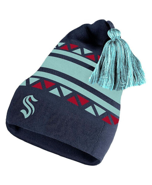 Men's Navy, Blue Seattle Kraken Reverse Retro 2.0 Pom Cuffed Knit Hat